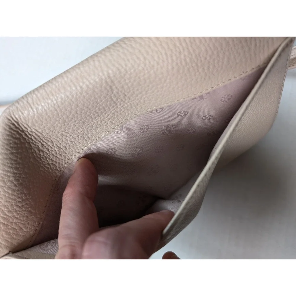 Tory Burch Bombe Flat Wallet Crossbody Pink READ Small‎ Leather